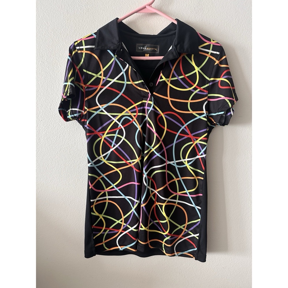 Women's Loudmouth Golf Polo Black Geometric Size Medium Technical Pickleball